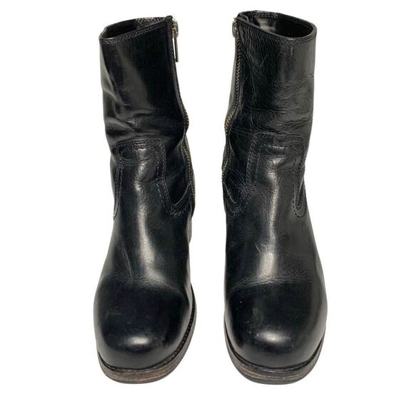 Frye Short Heeled Boots Leather Western Pull On Square Toe Size 6 Black Bootie - Picture 2 of 10